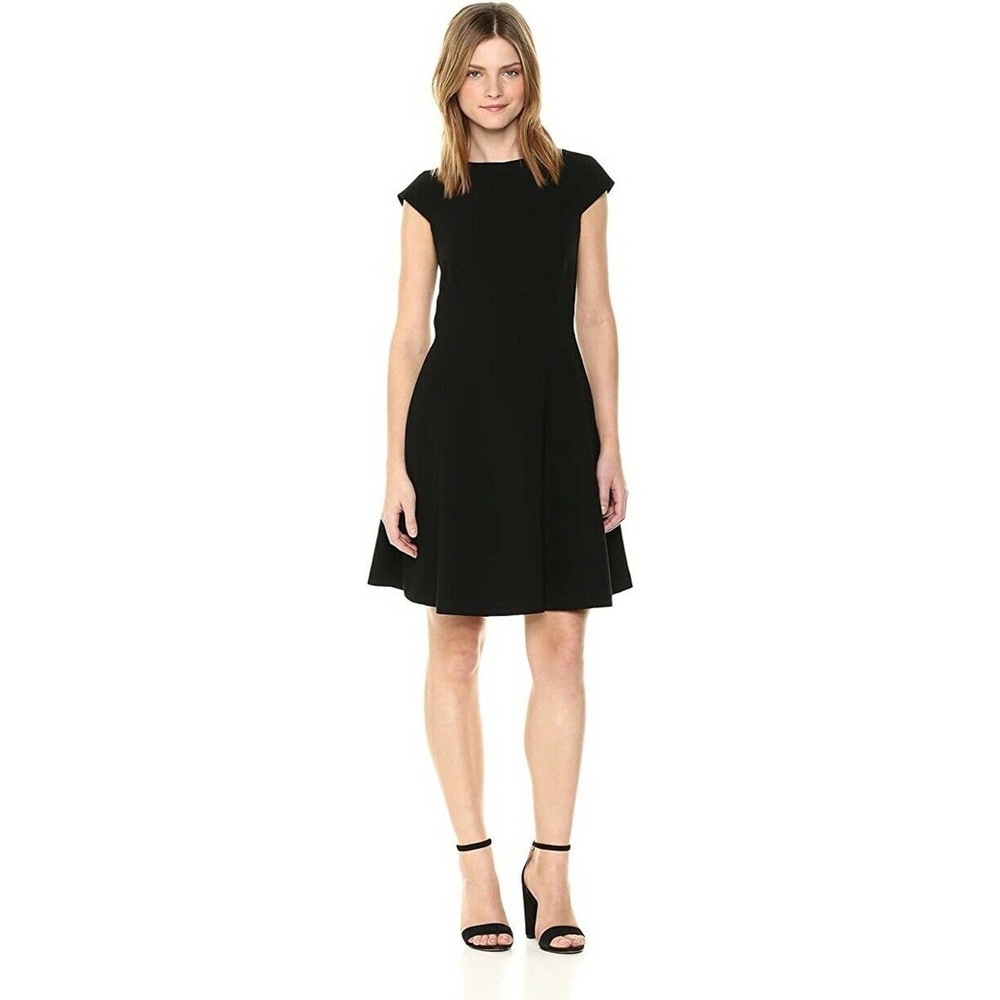 Theory Black Modern Crepe Cap Sleeve Shift Dress